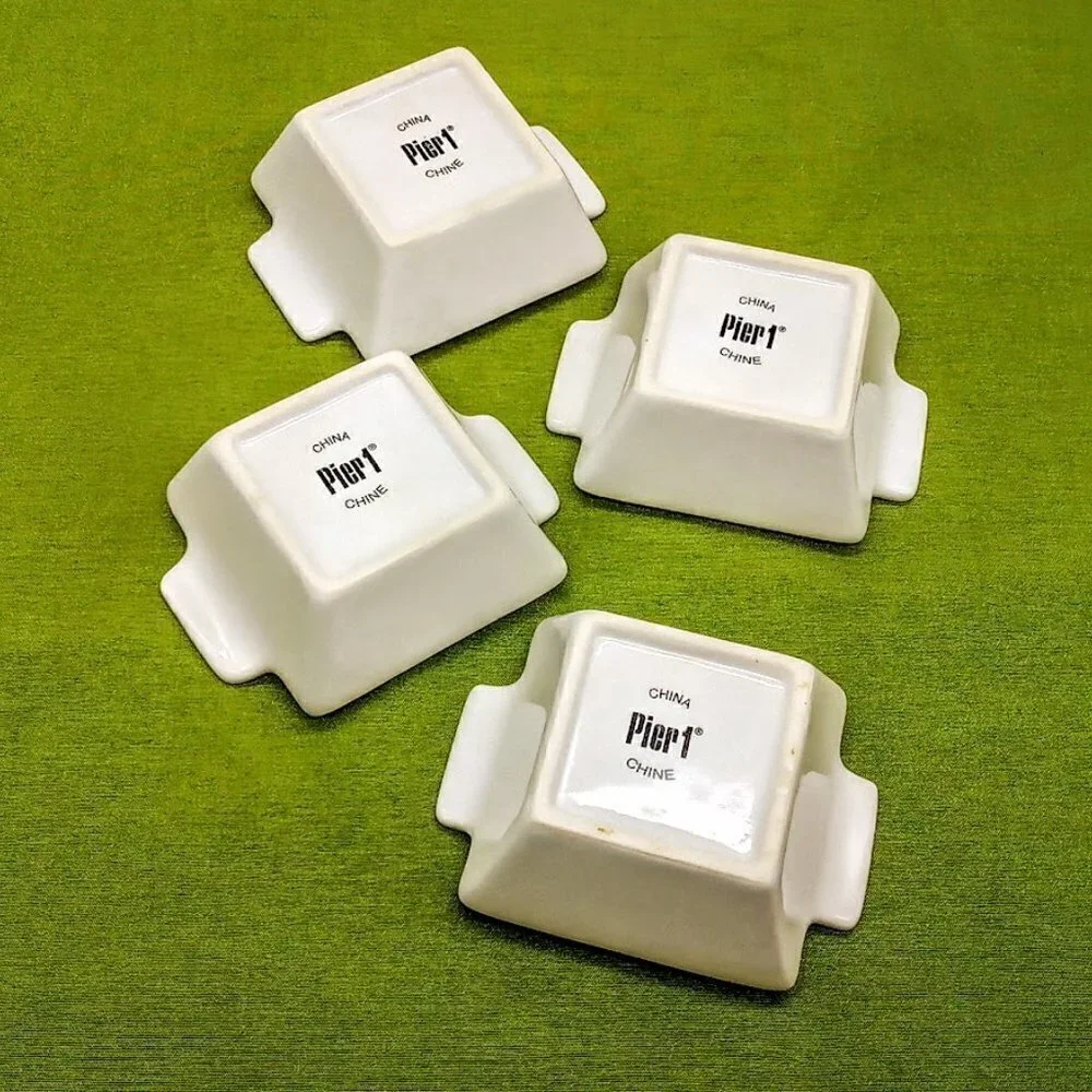 Set of 4 Pier 1 White Ceramic Square Dipping Bowls